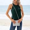 Women Vest Halter Neck Off Shoulder Sleeveless Tops Loose Fit Pure Color Sequin Decoration Party Tops Casual Daily Wear