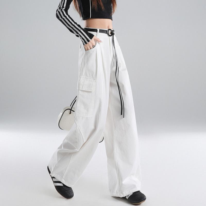 

Spring 2026 High-Waisted Semi-Washed Two-Way Pockets Belted Jeans Medium белый