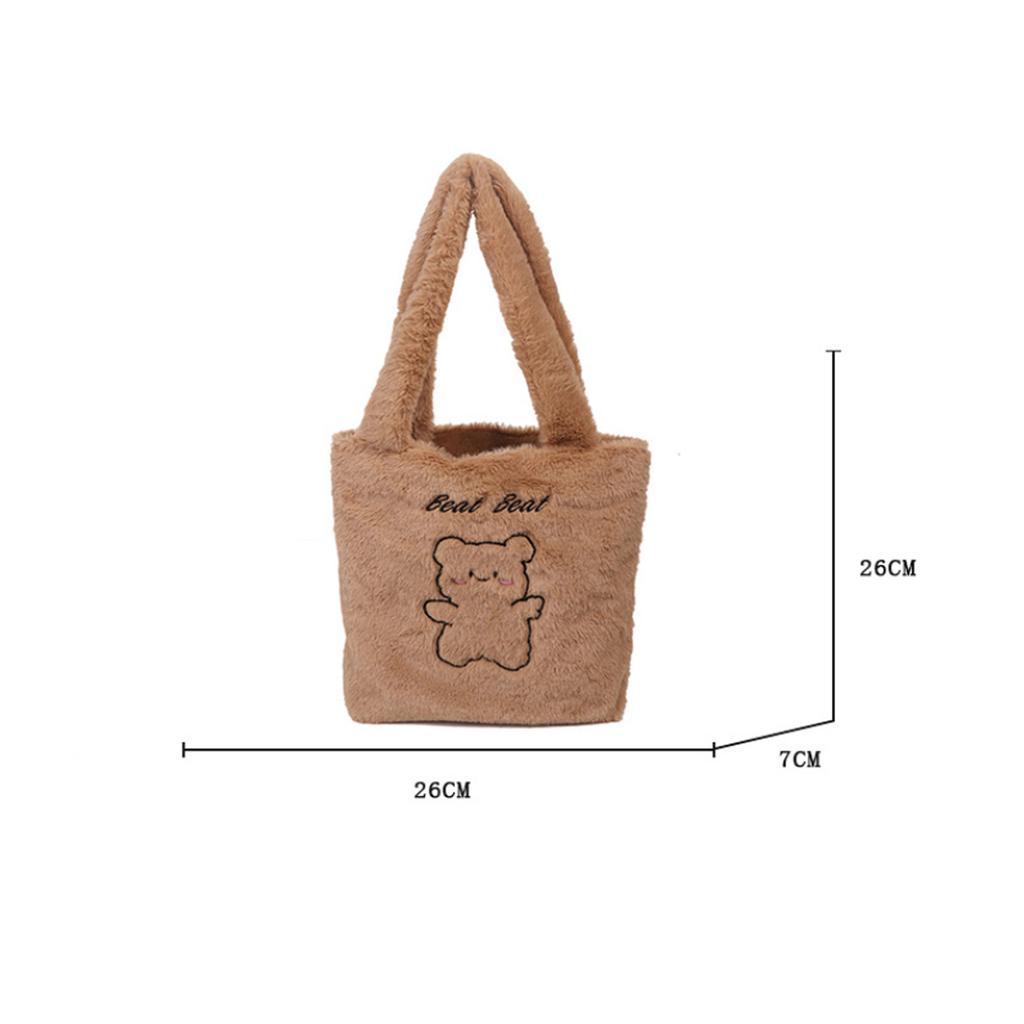 FASHION Women'S Shoulder Bags Bear Pattern Soft Plush Shopper Fashion Solid Colour Large Capacity Handbags Casual Simple Bag For Student