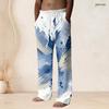 Men S Plus Size Drawstring Waist Printed Straight Leg Full Length Blue White Beach Pants With Pockets