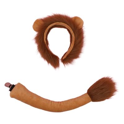 Animal Lion Ears Headdress Tail Set Plush Handmade Costume Set Anime for Halloween Christmas Cosplay Accessories