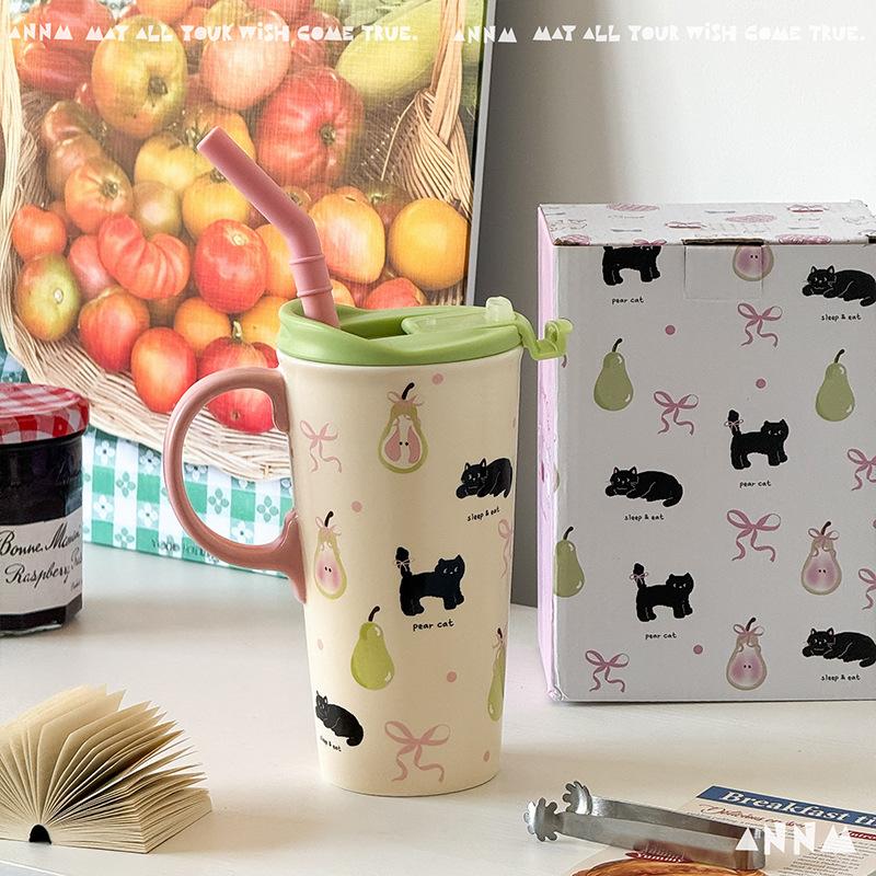 

Cute Water Cup for Women New High Appearance Level Ceramic Mug Household Drinking Cup Large Capacity Straw Cup