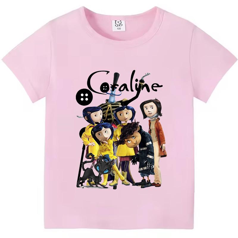 Summer Coraline Children's T-Shirt Fashionable Crew Neck Short Sleeve Horror Cartoon Print T-Shirt Top