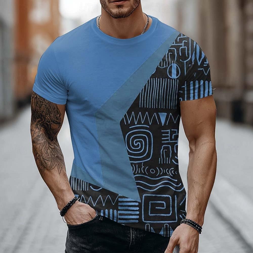 Mens T Shirt Asymmetric Spliced Design Tribal Symbol Print Mustard Yellow Short Sleeve Crew Neck Graphic Tee Clothing Apparel S M L XL XXL XXXL