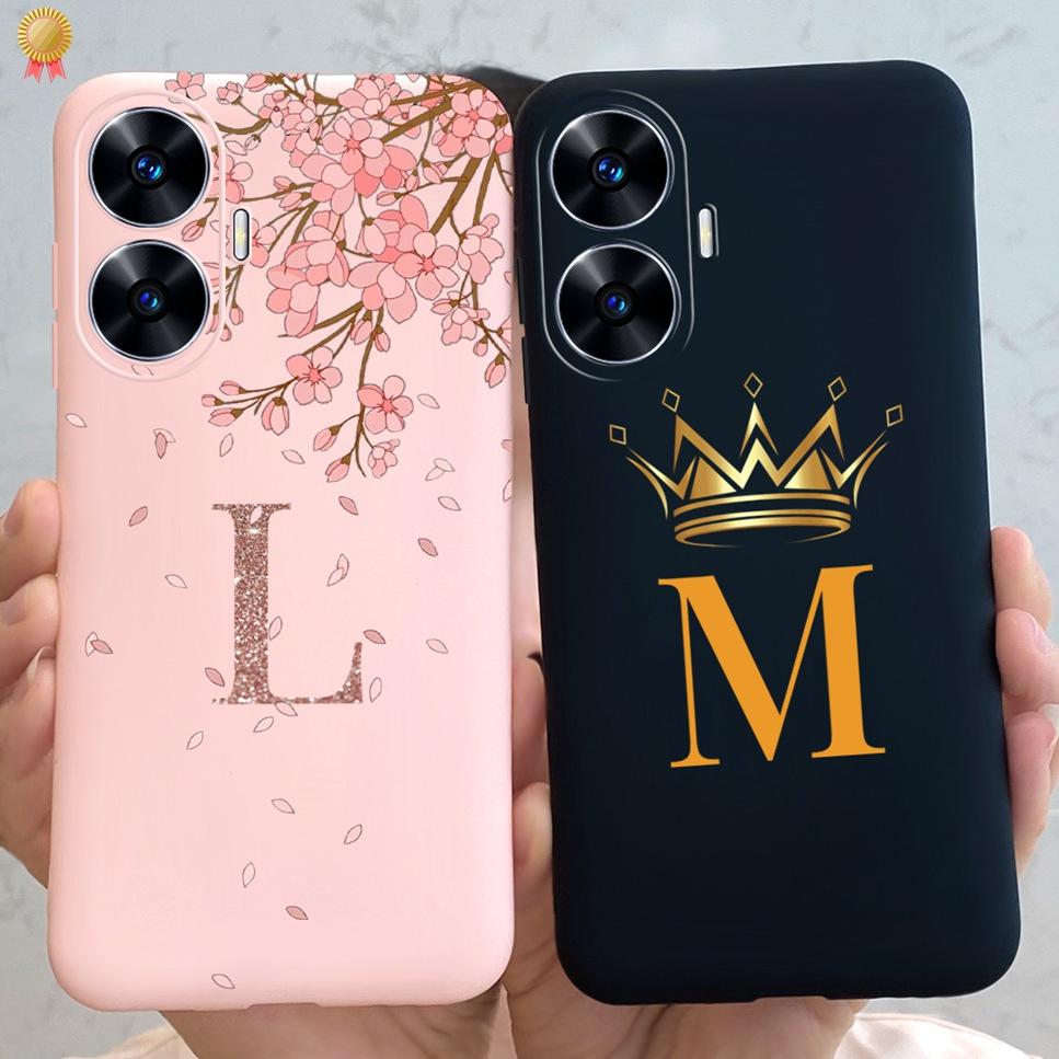 For Realme C55 C 55 6.72'' Case Delicate Cute Letters 3D Crown Flowers Matte Shockproof Soft TPU Silicone Phone Case Back Cover