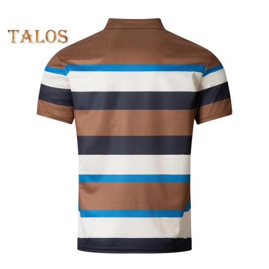 Men Striped Lapel Tee Casual Short Sleeve Golf Tee Shirt Business Collared T-Shirt Top for Sports Golf Travel Office Parties Daily Wear