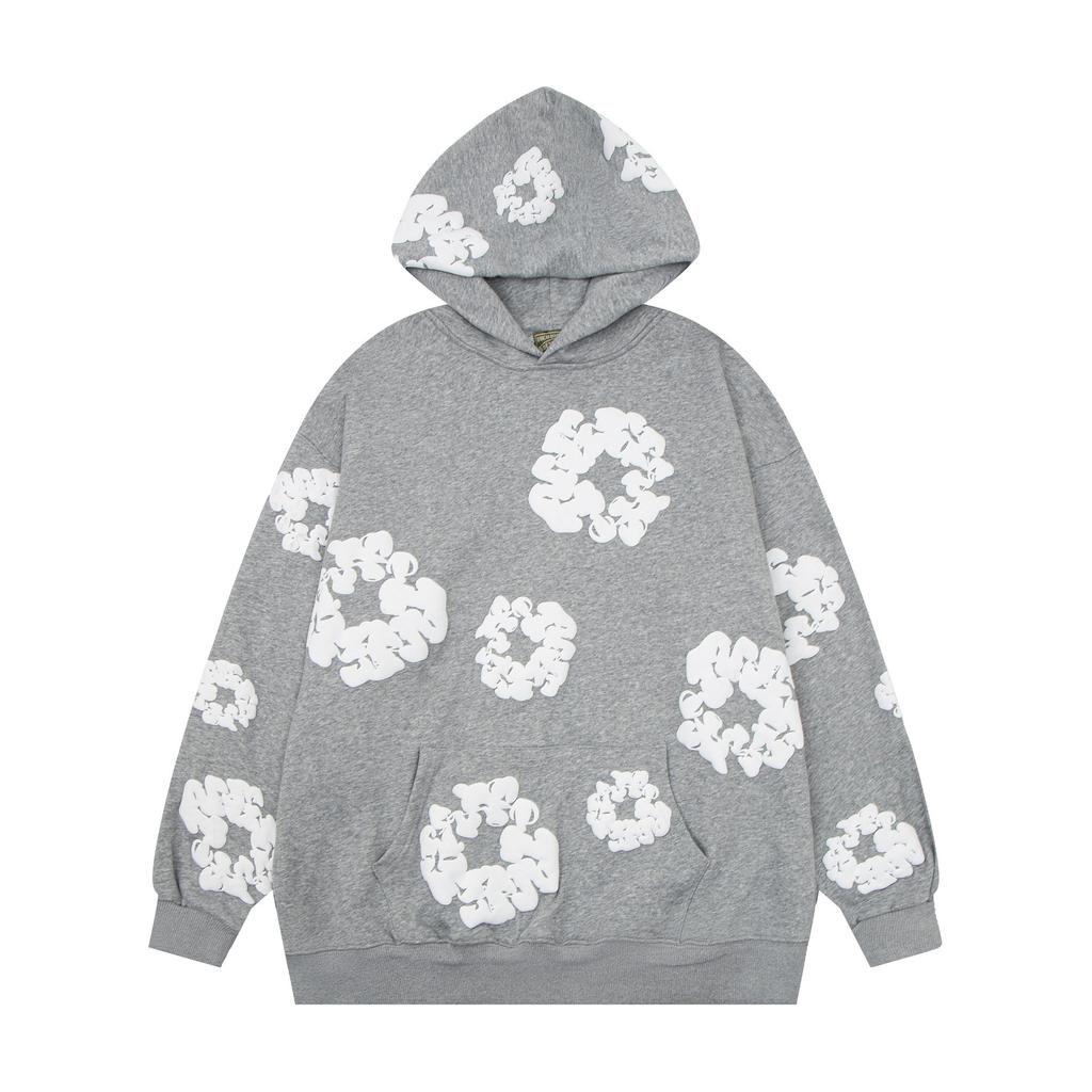 Felpa con cappuccio floreale trendy marca americana pullover casual ampio con stampa digitale per uomo e donna