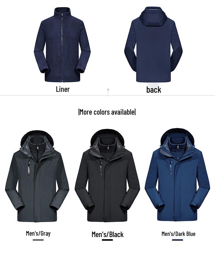 Unisex 3-in-1 Windbreaker: Waterproof, Windproof, Warm Outdoor Jacket for Plus Size with Custom Team Logo