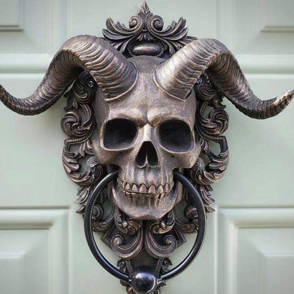 Gothic Horned God Skull Door Knocker Heavy Metal Wall Decor 13.5cm