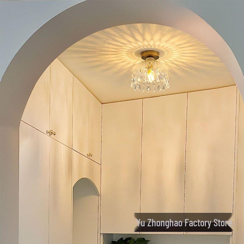 Modern Minimalist Cream French Crystal Ceiling Light for Corridor, Hallway, or Balcony