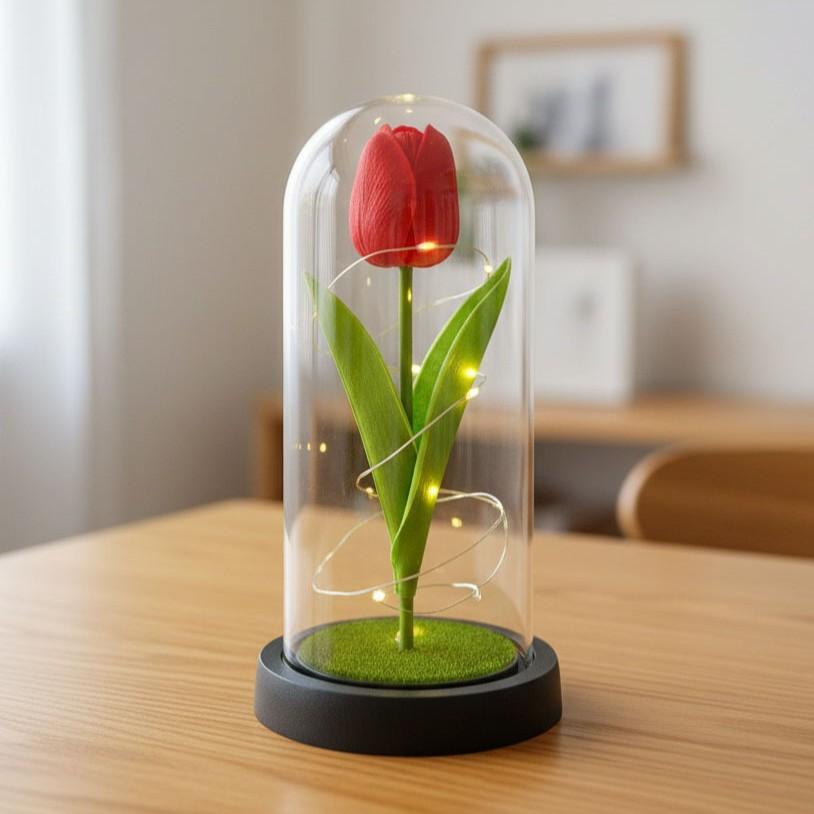 Simulation Tulip Immortal Flower Mother's Day Teachers' Day Gift Glass Cover with Light Valentine's Day Birthday Gift
