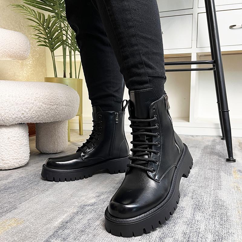 

men s leisure high top autumn winter boots tide designer shoes cowboy genuine leather boot platform short botas zapatillas 270 чорний