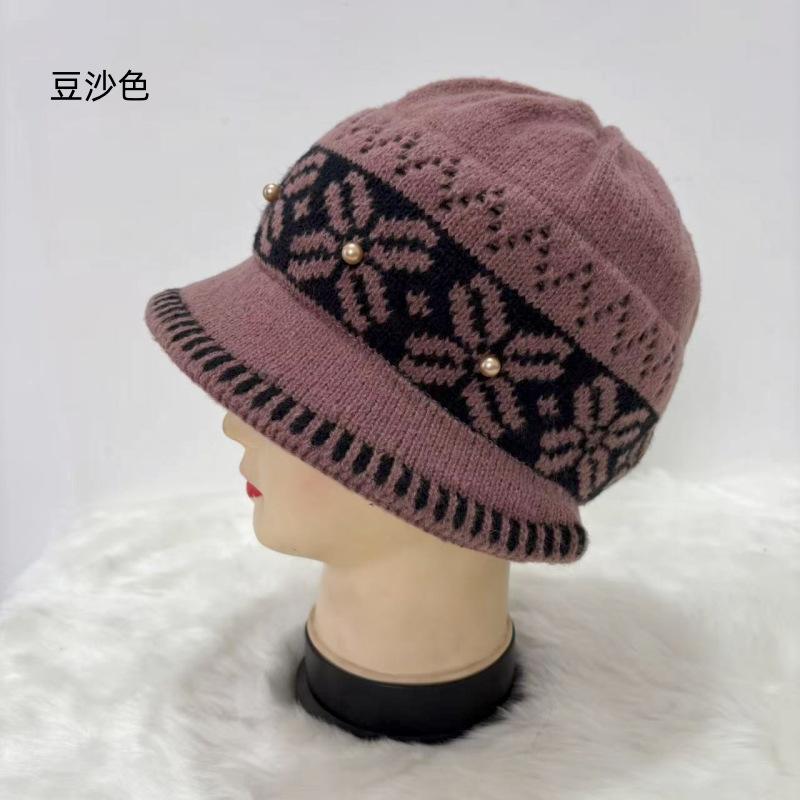 Winter Autumn Thick Fleece Knit Bucket Hat For Women Elderly