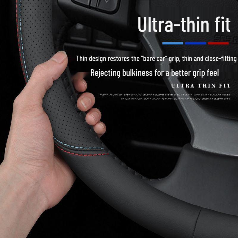 Genuine Leather Ultra-thin Breathable Anti-slip Steering Wheel Cover for All Seasons