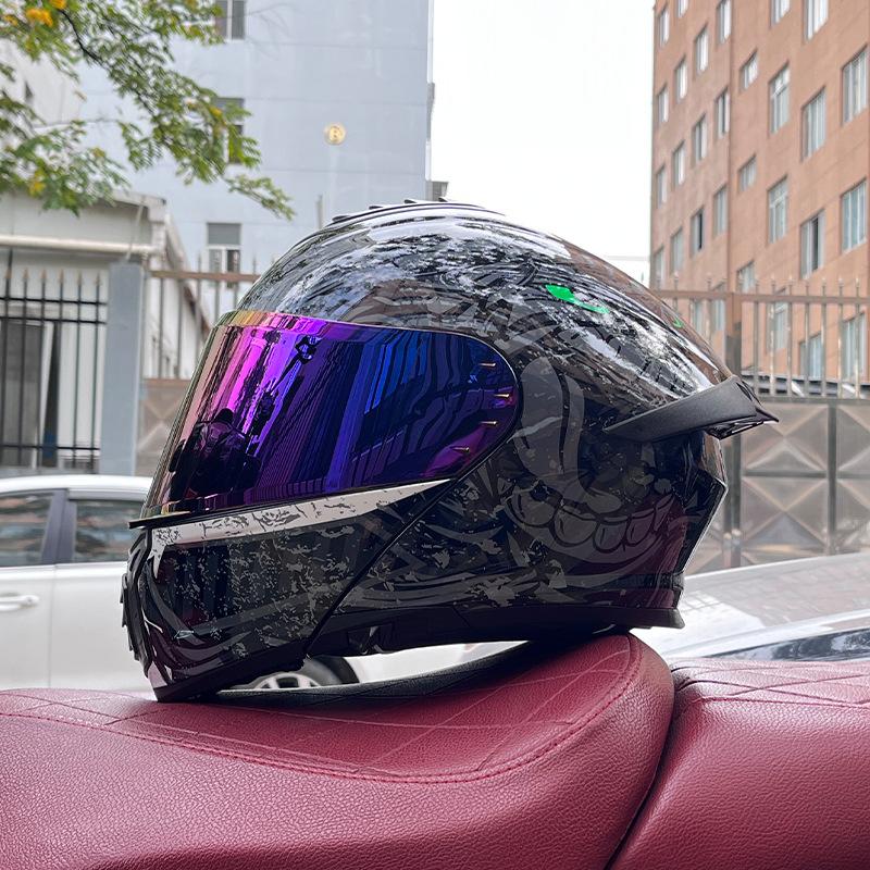Electric vehicle helmet men's and women's face-opening helmet summer double mirror tail semi-full cover type personalized four-season Bluetooth couple