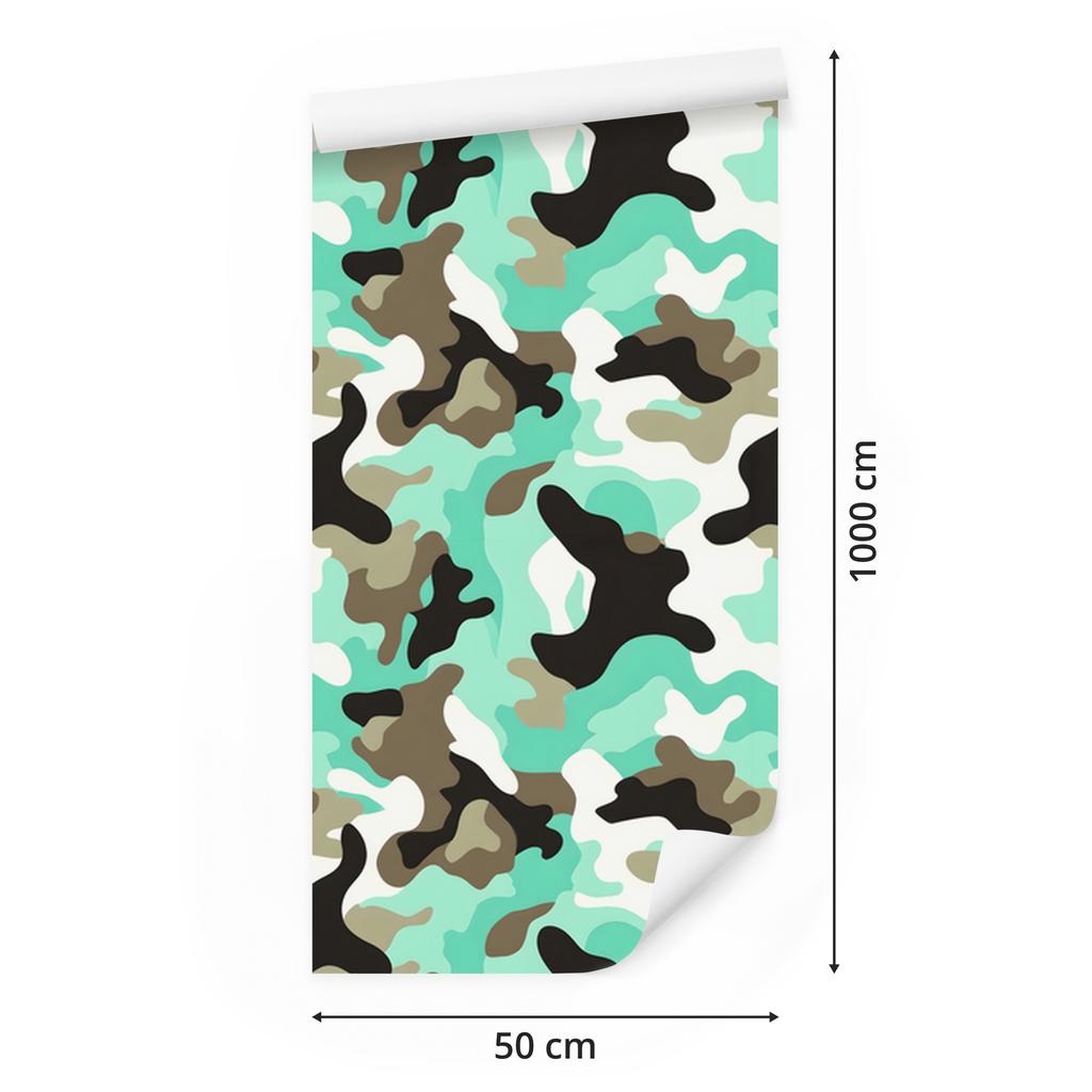 Mint and Brown Military Camouflage Wallpaper for Living Room and Bedroom 50x1000