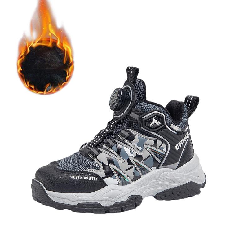 Winter Plus Velvet Cotton Shoes for Boys Cool Thick-soled Hiking Shoes for Teenagers Fashionable Outdoor Sports Shoes
