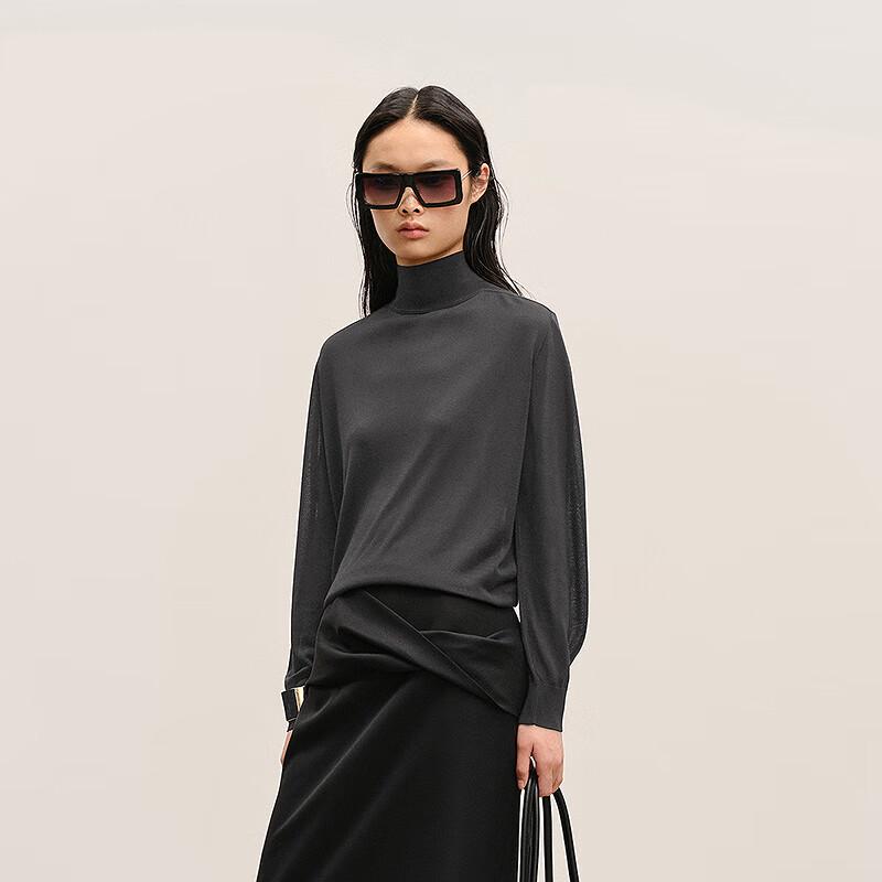 LESS 2026 Spring Mulberry Silk Half-High Collar Knit Sweater