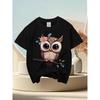 European sizes Adorable Short-Sleeve T-Shirt for Girls Featuring a Cute Owl Adorned with a Flower Crown.