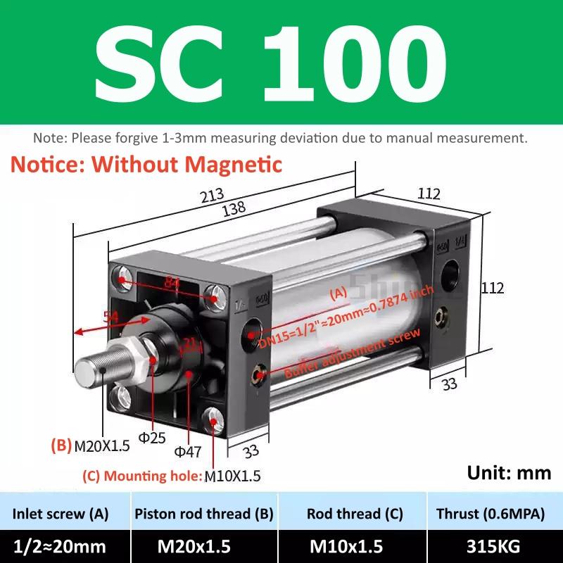 SC Standard Air Cylinder SC80/100/125/160mm Bore Small With Magnetic Pneumatic Cylinder Piston 300/400/500/600/800/1000mm Stroke