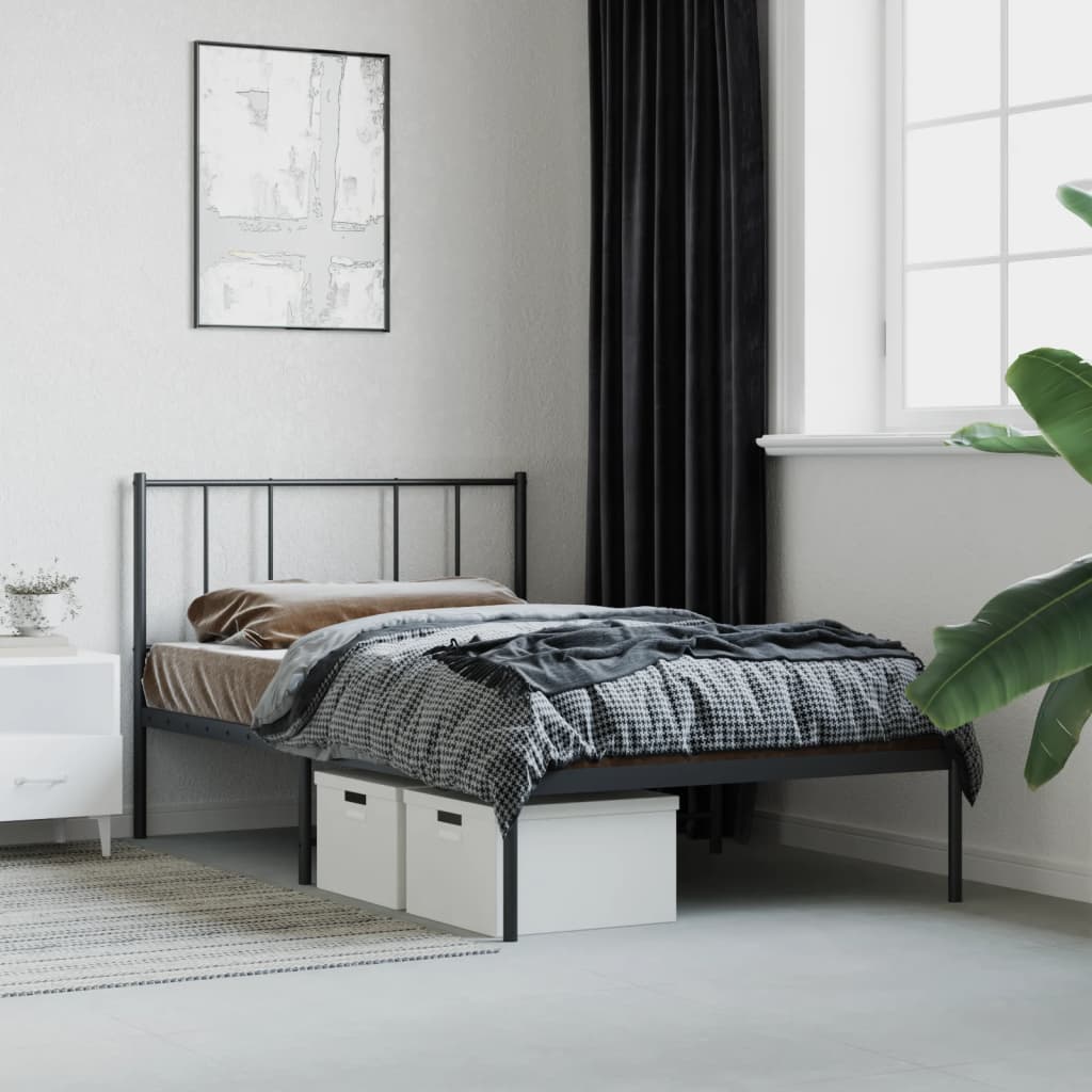 vidaXL Bed Frame with Headboard Metal Black 90x200 Cm
