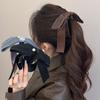 Knitted Bow Hairpin, Vertical Clasp At The Back of The Head. Simple Clasp. Elegant Ponytail Headwear.