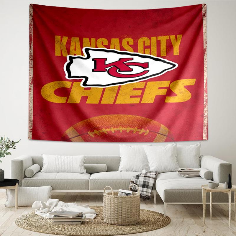 Kansas City Chiefs Print Tapestry, Backdrop, Easy Setup, Ideal for Bedroom, Office & Living Room, with Aesthetic Wall Hanging Decor.