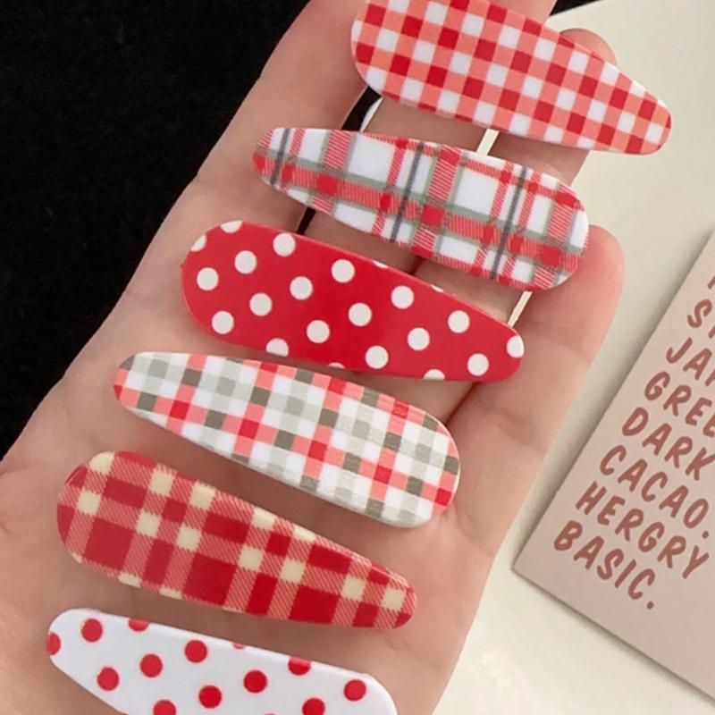 Red Polka Dot & Plaid Hair Clips, Fashion Accessories Suitable for Women, Daily Wear, Photo Shoots, Parties