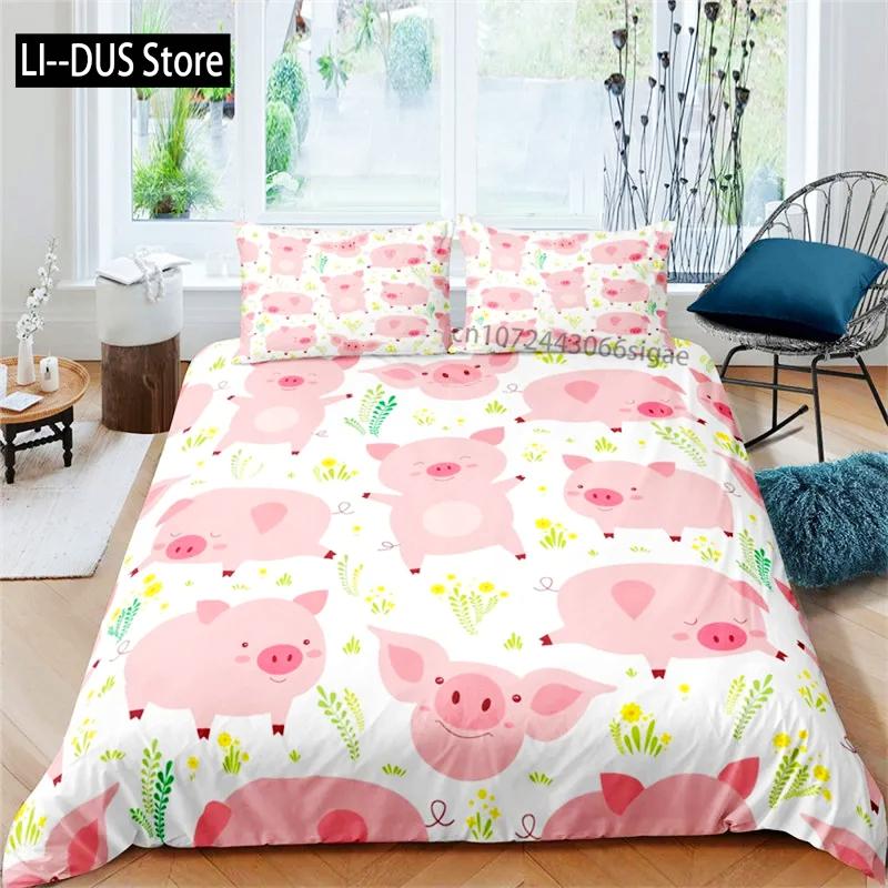 

Comforter Cartoon Lovely Pig Kawaii Animals Bedding Set King Microfiber Farmhouse Wildlife Theme Comforter S Comforter (quilt)-EU Single(135*200cm)3pcs