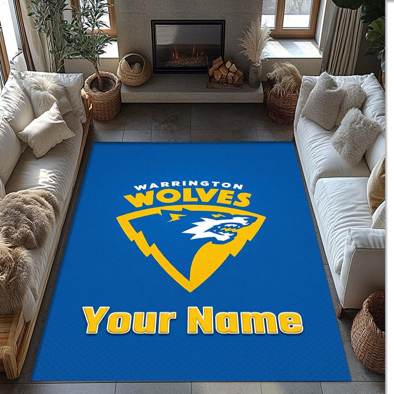 Warrington Wolves Crystal Velvet Rug, Custom Name Text Personalized Non‑Slip Floor Mat for Home Decor Gift