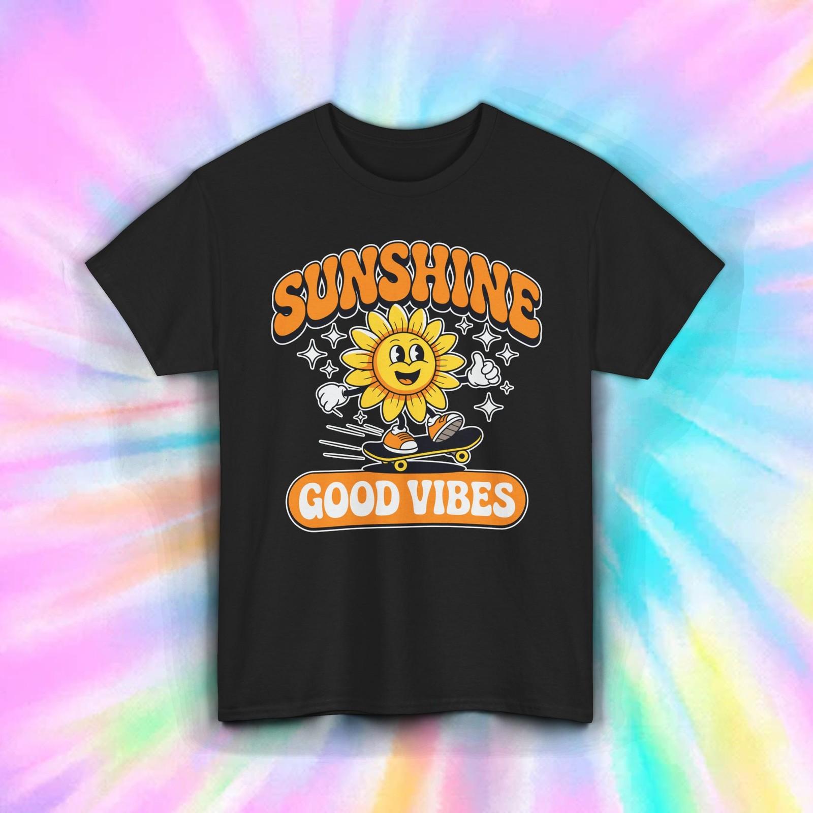 Sunshine Good Vibes Shirt | Retro Happy Sun Skater Positivity Graphic Tee S–5XL M
