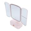 Desktop Lighted Makeup Mirror with Organizer 3 Color Temperature Dimming USB Rechargeable LED Light 