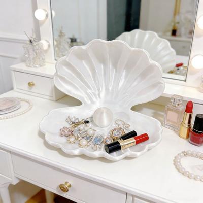 3D-Printed Shell Shape Jewelry Organizer Tray Pearl Luster Desktop Storage Decoration for Earrings Rings Bracelets Lipstick Gift