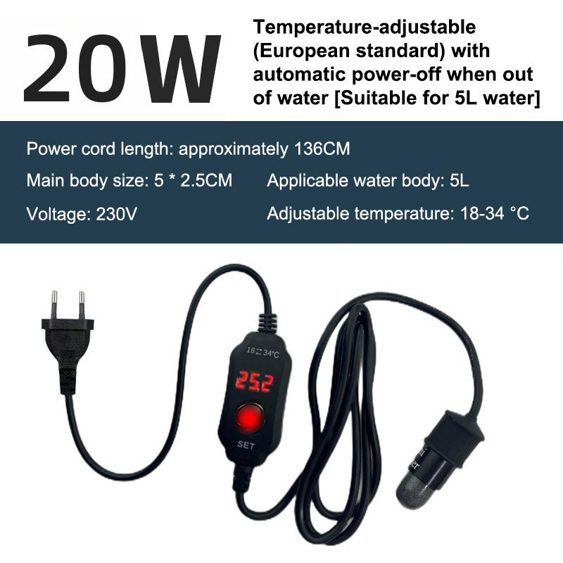 Mini Aquarium Heating Rod Fish Tank Aquarium Heater Submersible Thermostat Heater 18-34°C Adjustable Temperature USB Charging+