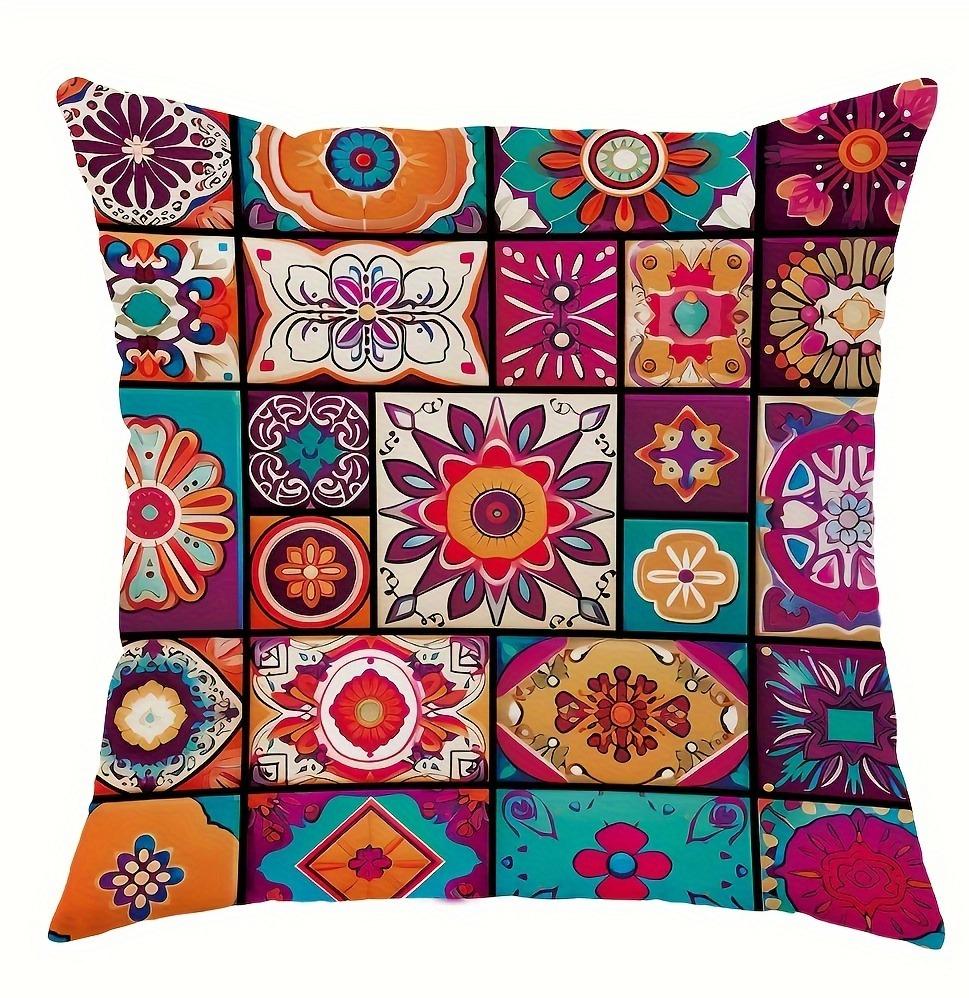 Fodere per Cuscini Mandala Vibranti e a Scacchi - Stile Bohemien Moderne e alla Moda Federe Decorative