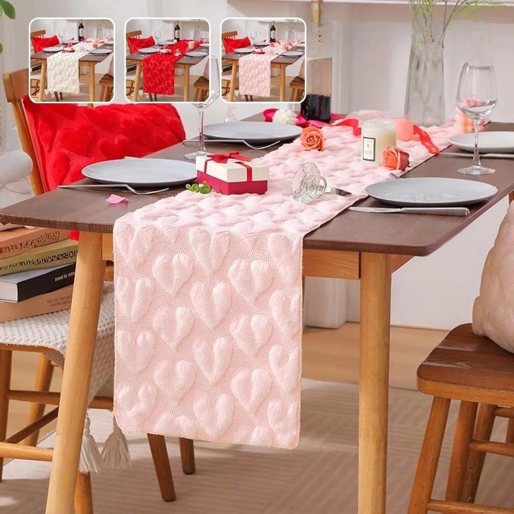 Thickened Love Heart Table Runner Fuzzy Dining Table Runner Anniversary Party
