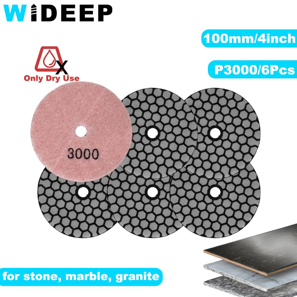 6Pcs 100mm 4inch Dry Polishing Pad Sanding Discs for Marble Granite Ceramic Stone  Angle Grinders Diameter