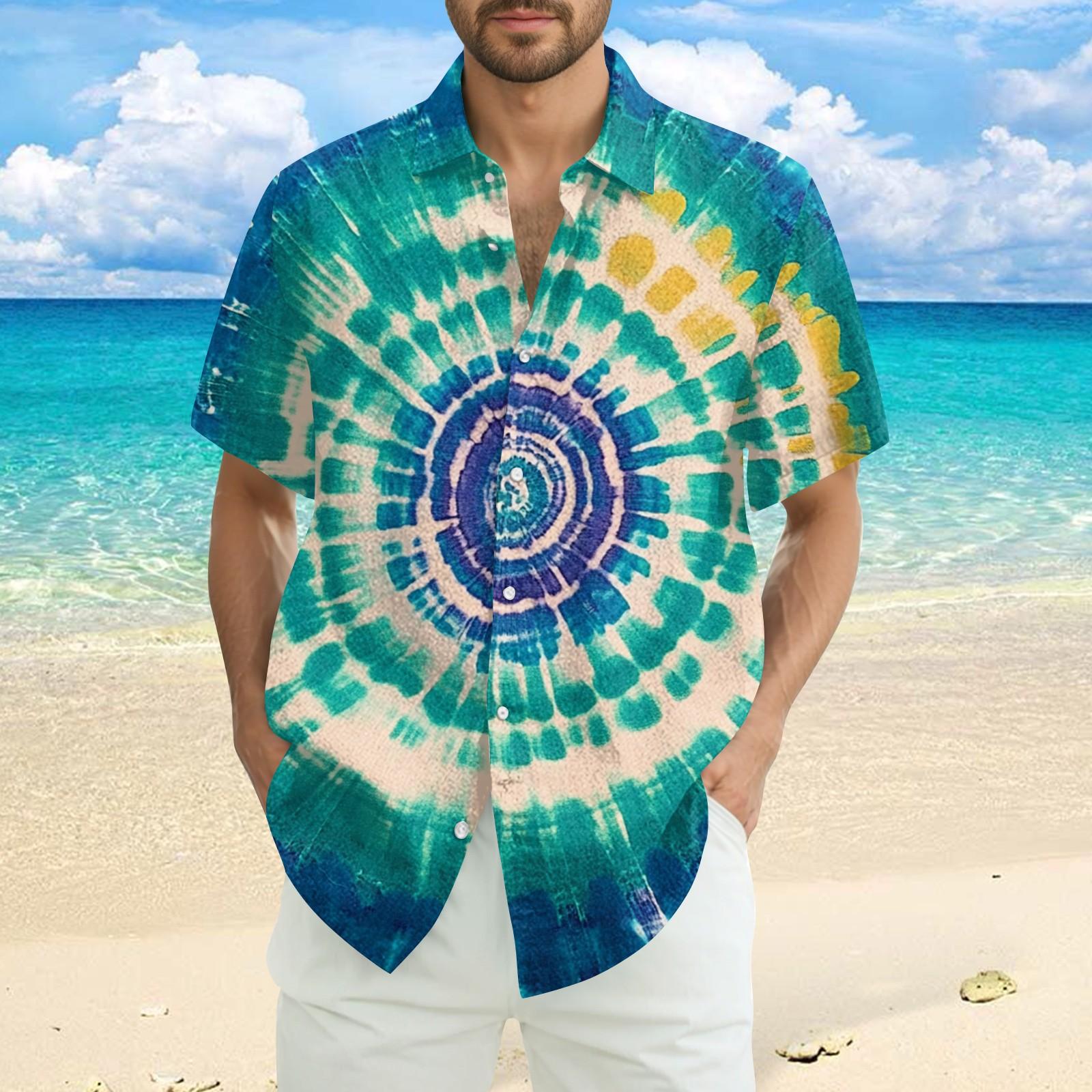 

Чоловіча модна вільна футболка з коротким рукавом з принтом тай-дай для пляжу M