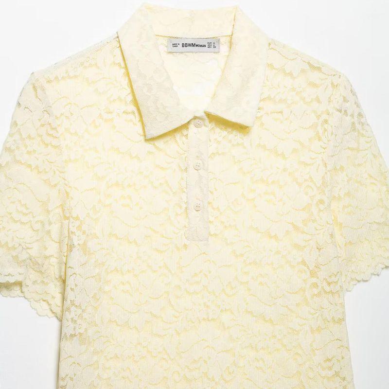 Kaslead New Arrival Women's Fashion Style Stylish Simple and Versatile Lace Short Sleeve Shirt 3067057