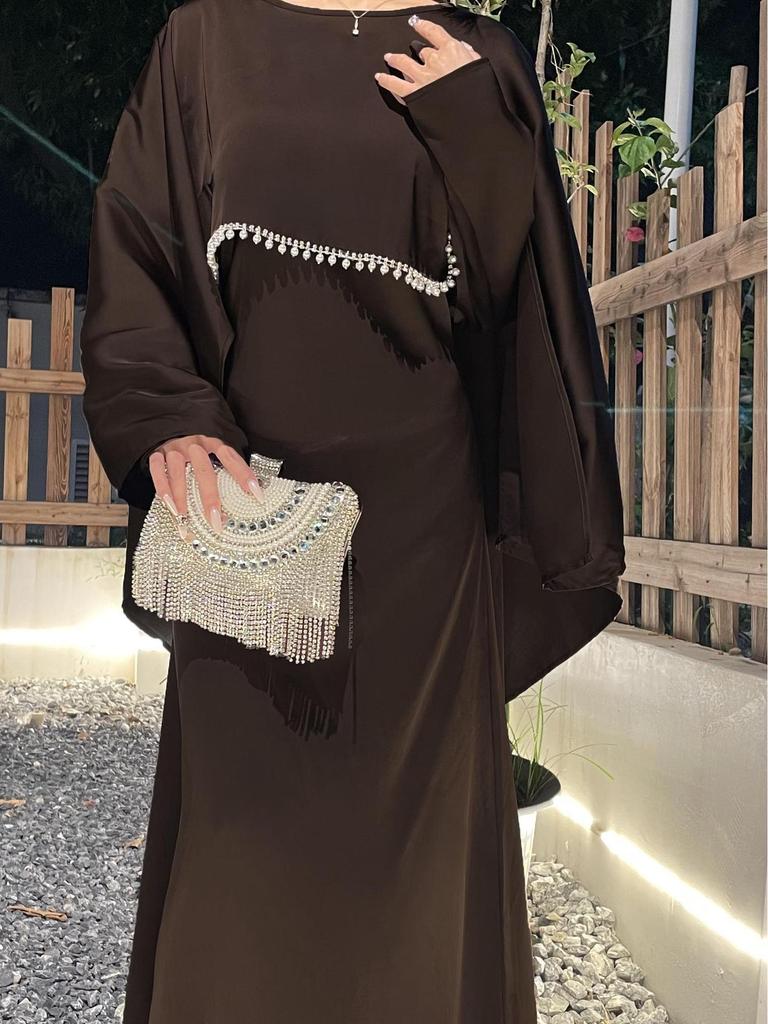 Elegant Women's Satin Cape Dress Robe Abaya