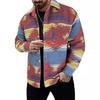 Men's Casual Printed Cotton Button-Down Jacket Long Sleeve Jacket Lapel Western Jacquard Jacket