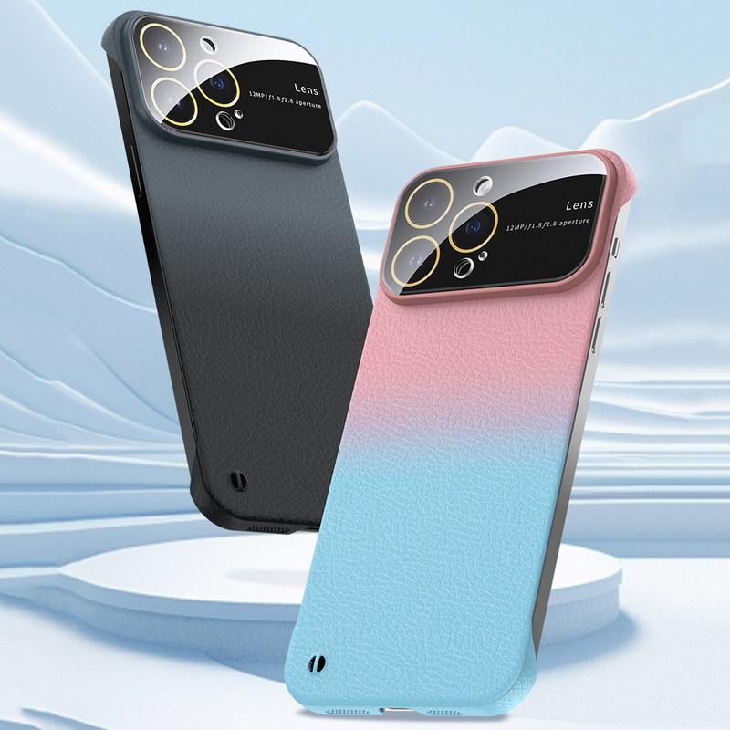 

Градиентный однотонный безрамочный чехол для телефона из личи для iPhone 14 Pro Max 13 12, противоударный роскошный роскошный жесткий чехол без полей