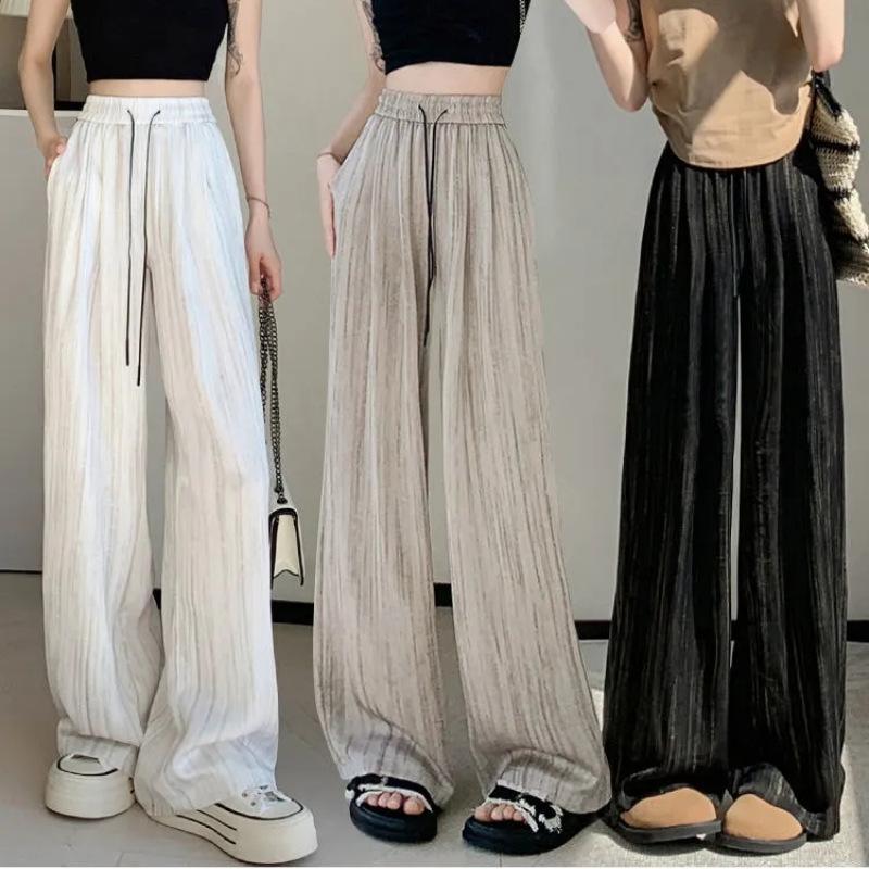 Women's Summer Ice Silk Ink Painting Wide-Leg High-Waisted Floor-Length Pants