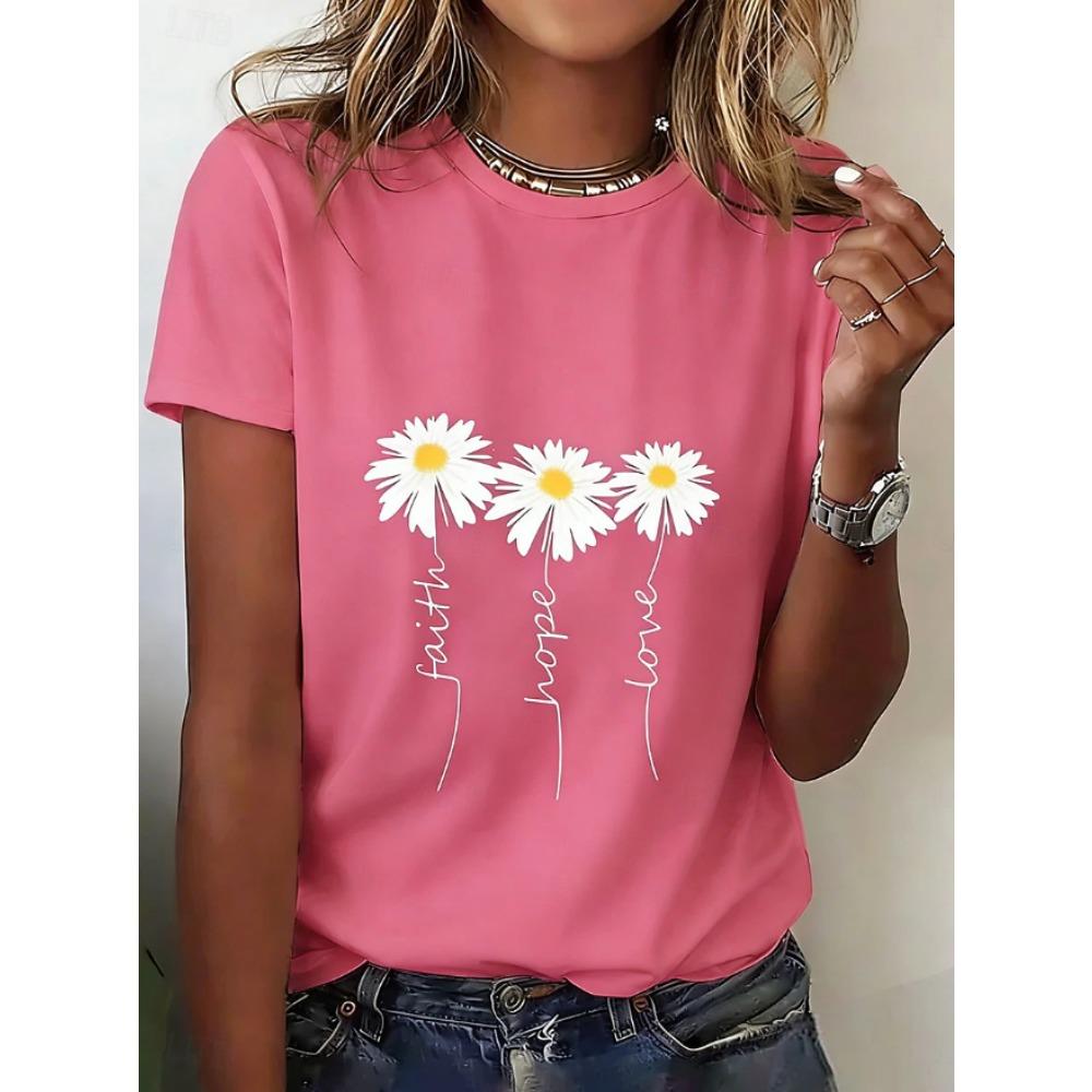 Fashion Women Retro Creative Flower Pattern Print T Shirt Funny Casual O-neck Short Sleeves T-shirt Summer Female Tee Shirt