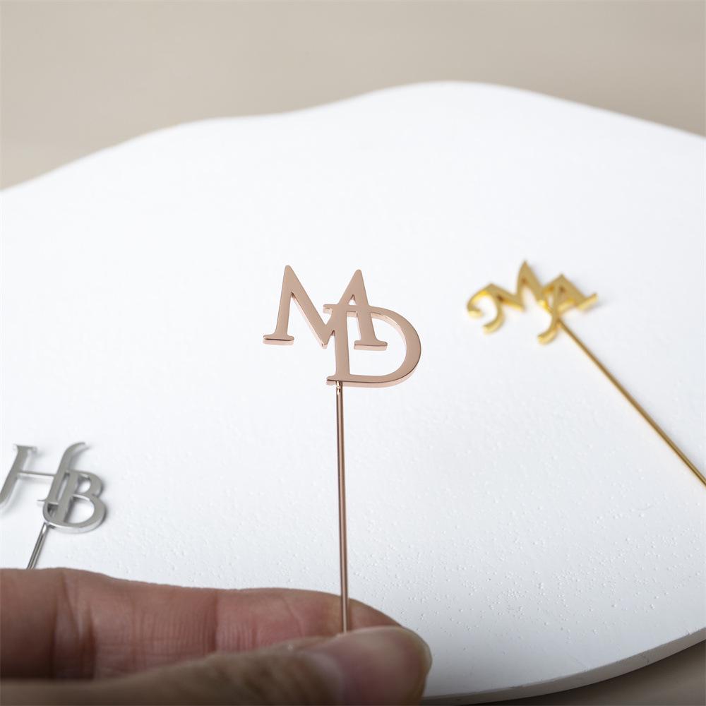 Personalized Men's Double Initial Stainless Steel Lapel Pin - Wedding Groom Accessory