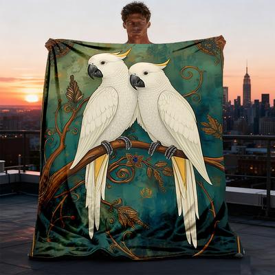 1pc Cockatoo Artwork Outdoor Soft Polyester Flannel Throw Blanket Versatile for All Seasons , Soft , Cozy , Warm All Season Quilted Throw ,