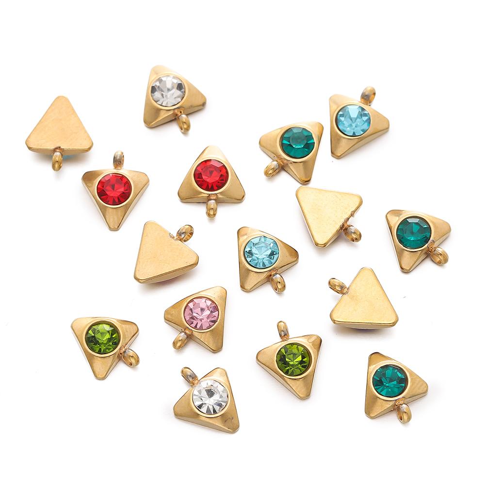 10Pcs/Pack Stainless Steel Gold Color Flower Heart Triangle Pendants for DIY Bracelet Necklace Jewelry Making Accessories