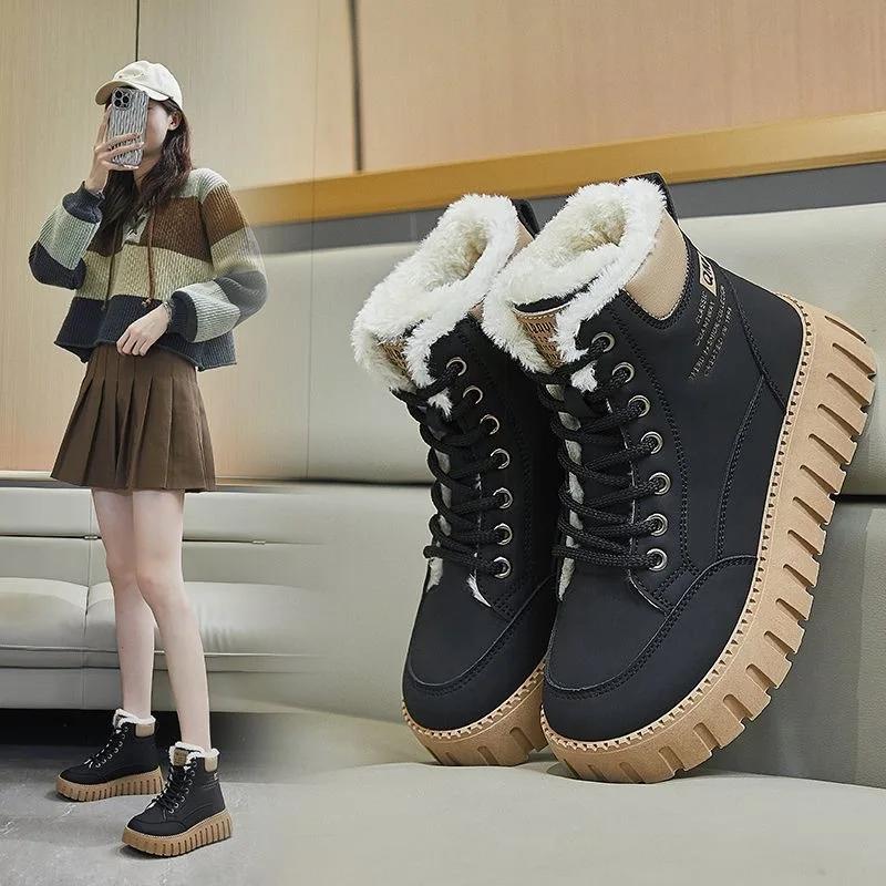 Warm High Top Short Boots Winter New Style with Plush Thick Sole Casual Street Pography Trendy Women's  De Mujer