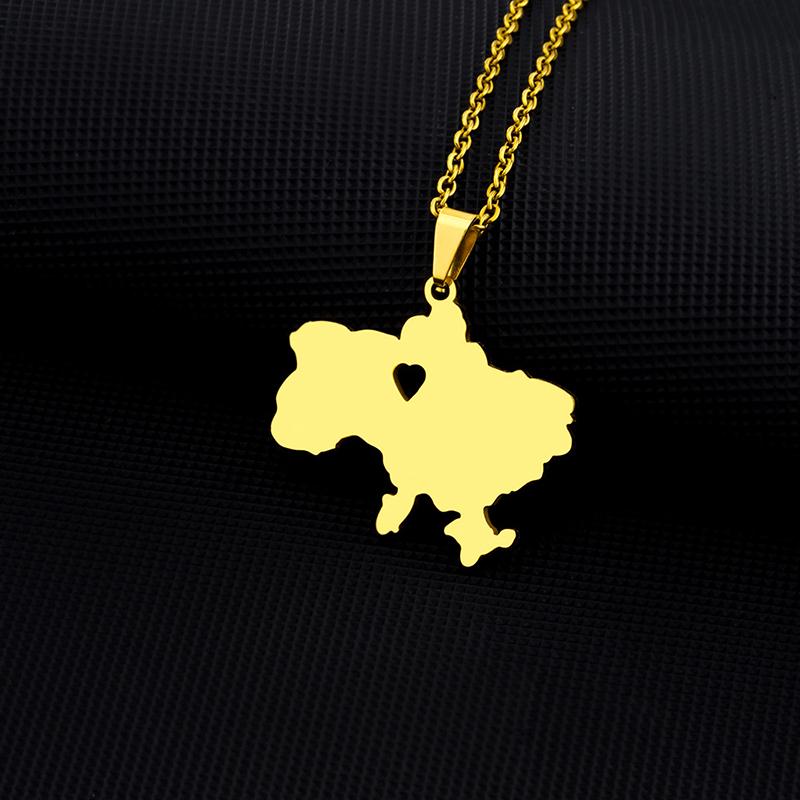 Hi Fashion Outline Ukrajinská mapa s príveskom náhrdelník s vlajkou srdca z nehrdzavejúcej ocele