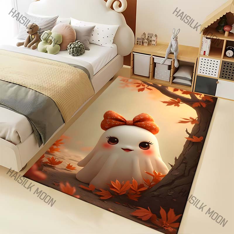 

Halloween Decor Cute Ghost with Bow Carpet for Living Room Bedroom Bedside Floor Mat Cloakroom Sofa Area Rugs Luxury Gifts 40x60cm
